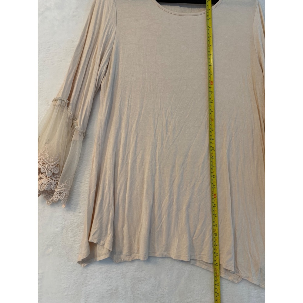 Origami by Vivien Beige Lace Bell Sleeve Top XL Boho Mesh Detail OLS-4480 - Picture 4 of 8